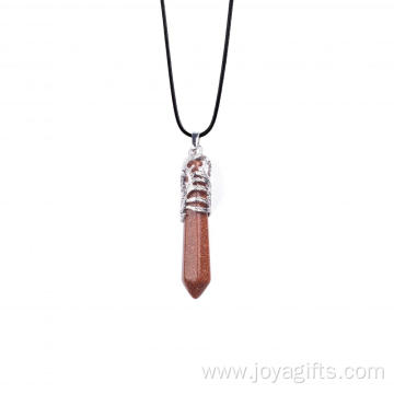 Trendy Western Hexagon Red Goldstone Alloy Pendant Necklace Jewelry Pendulum